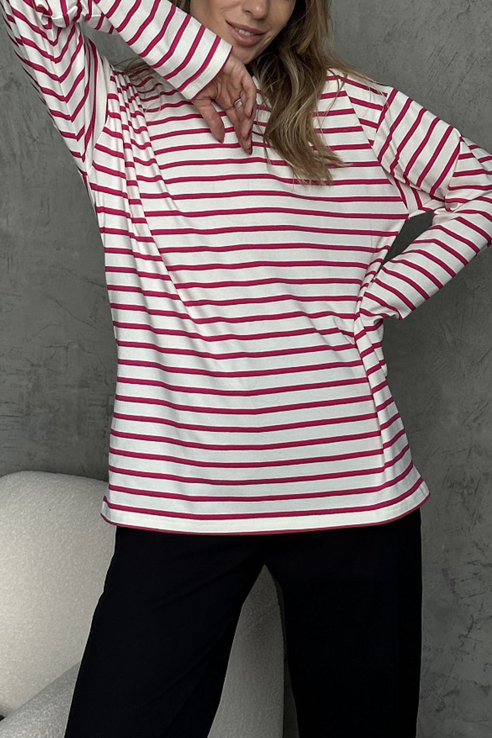 Round Neck Striped Dropped Shoulder T-Shirt-Angel Casuals