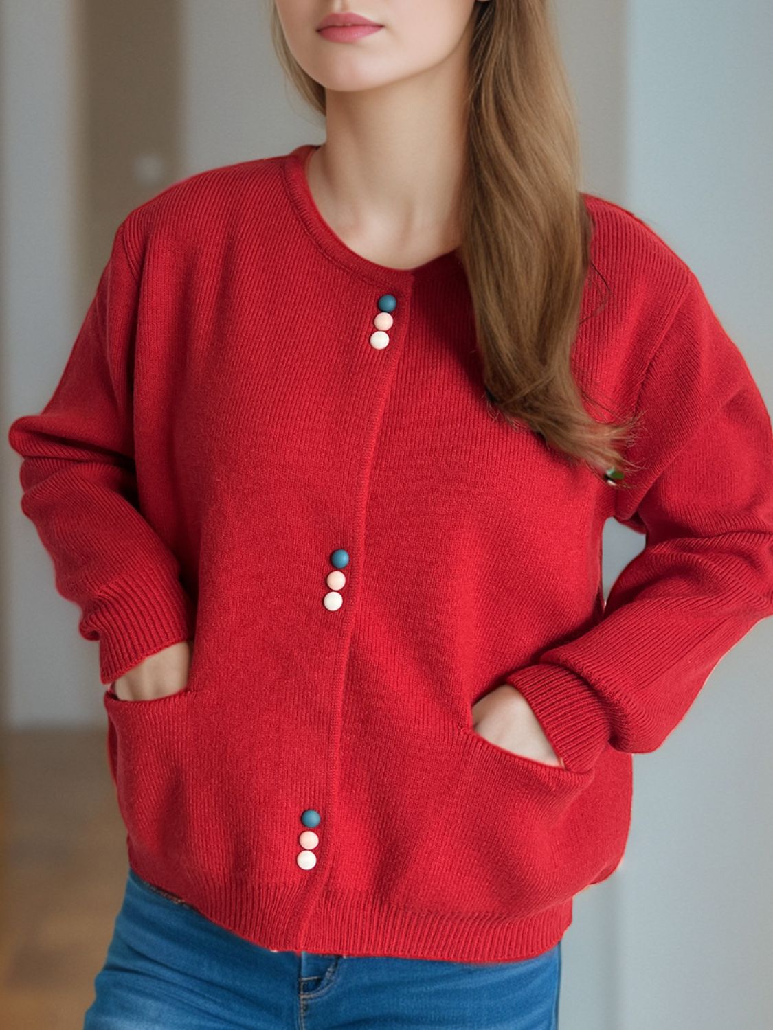 Button Down Long Sleeve Cardigan with Pockets-Angel Casuals
