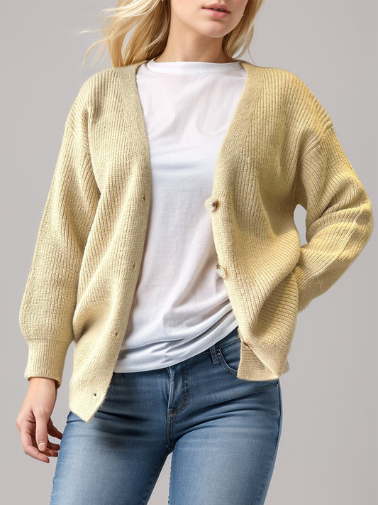 Button Down V-Neck Long Sleeve Cardigan-Angel Casuals