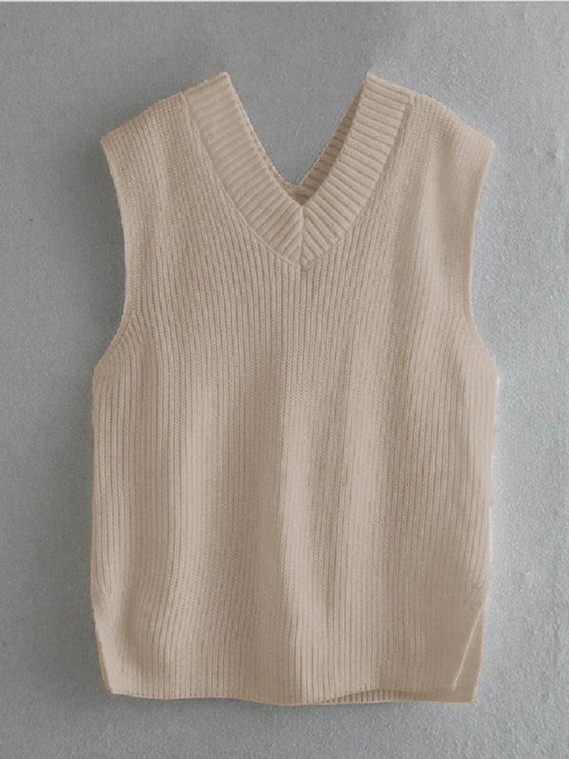 Ribbed V-Neck Sleeveless Sweater Vest-Angel Casuals