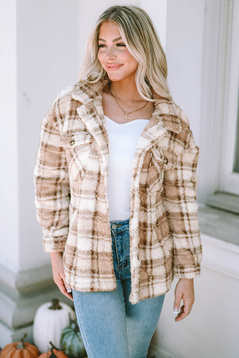 Plaid Collared Neck Jacket-Angel Casuals