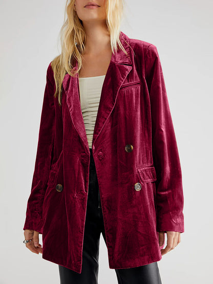 Lapel Collar Long Sleeve Blazer with Pockets-Angel Casuals