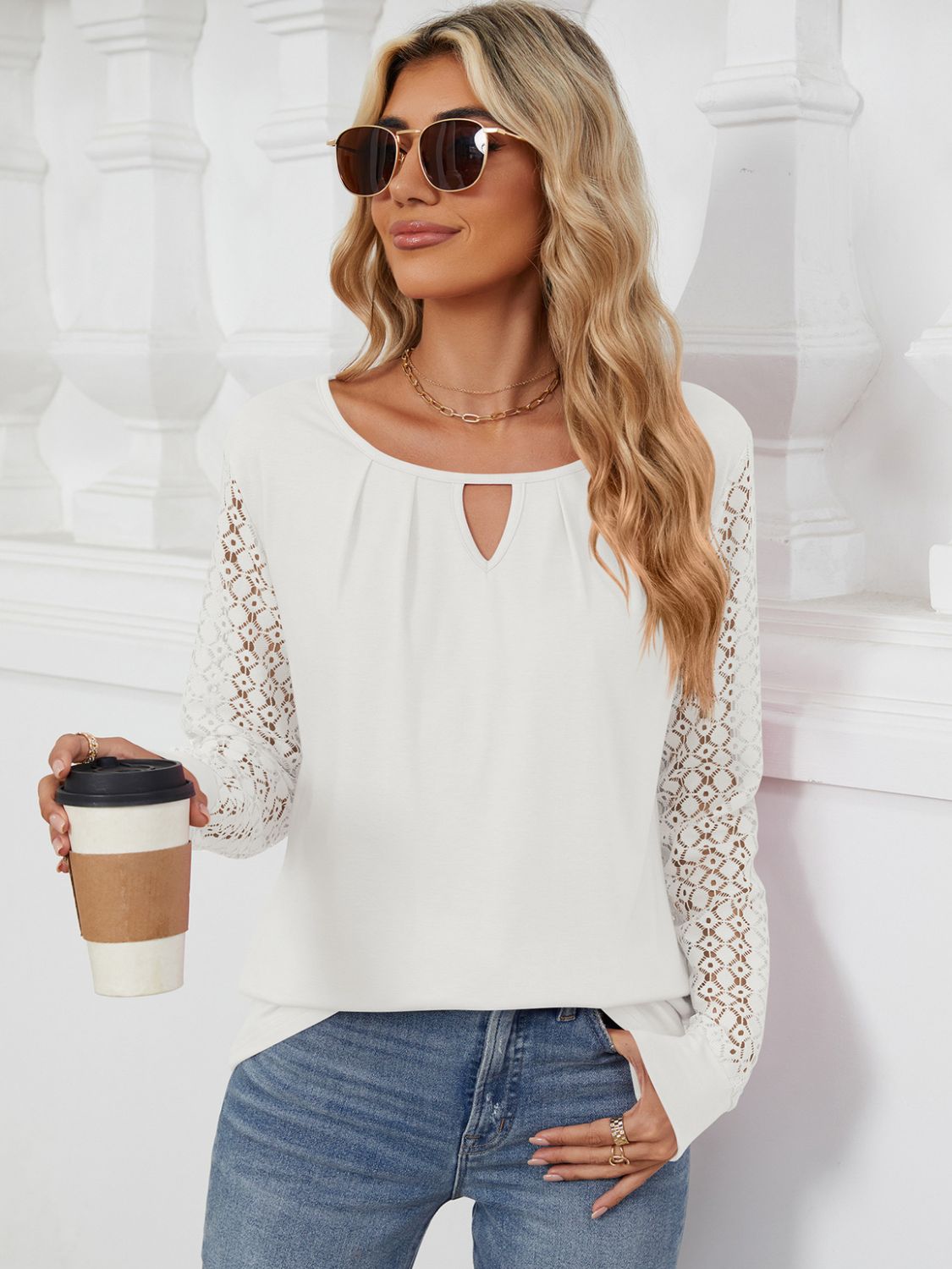 Cutout Round Neck Long Sleeve T-Shirt-Angel Casuals