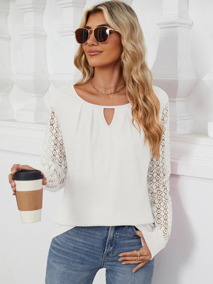 Cutout Round Neck Long Sleeve T-Shirt-Angel Casuals