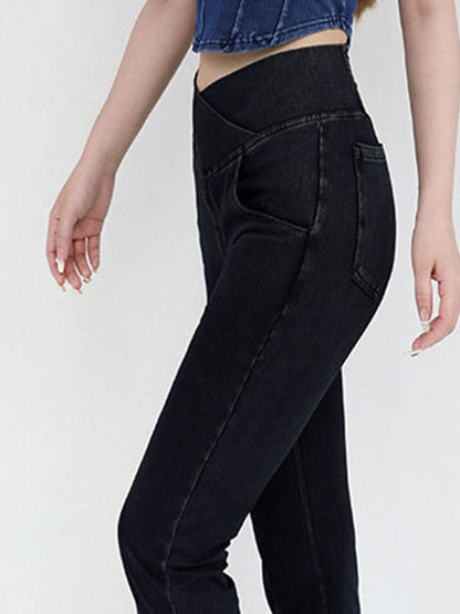 Wide Waistband Bootcut Jeans with Pockets-Angel Casuals