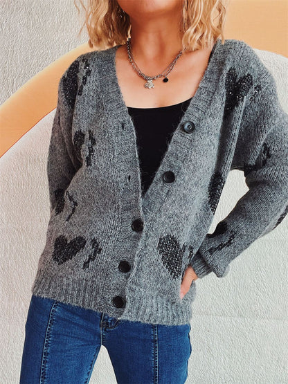 Heart Button Up Long Sleeve Cardigan-Angel Casuals