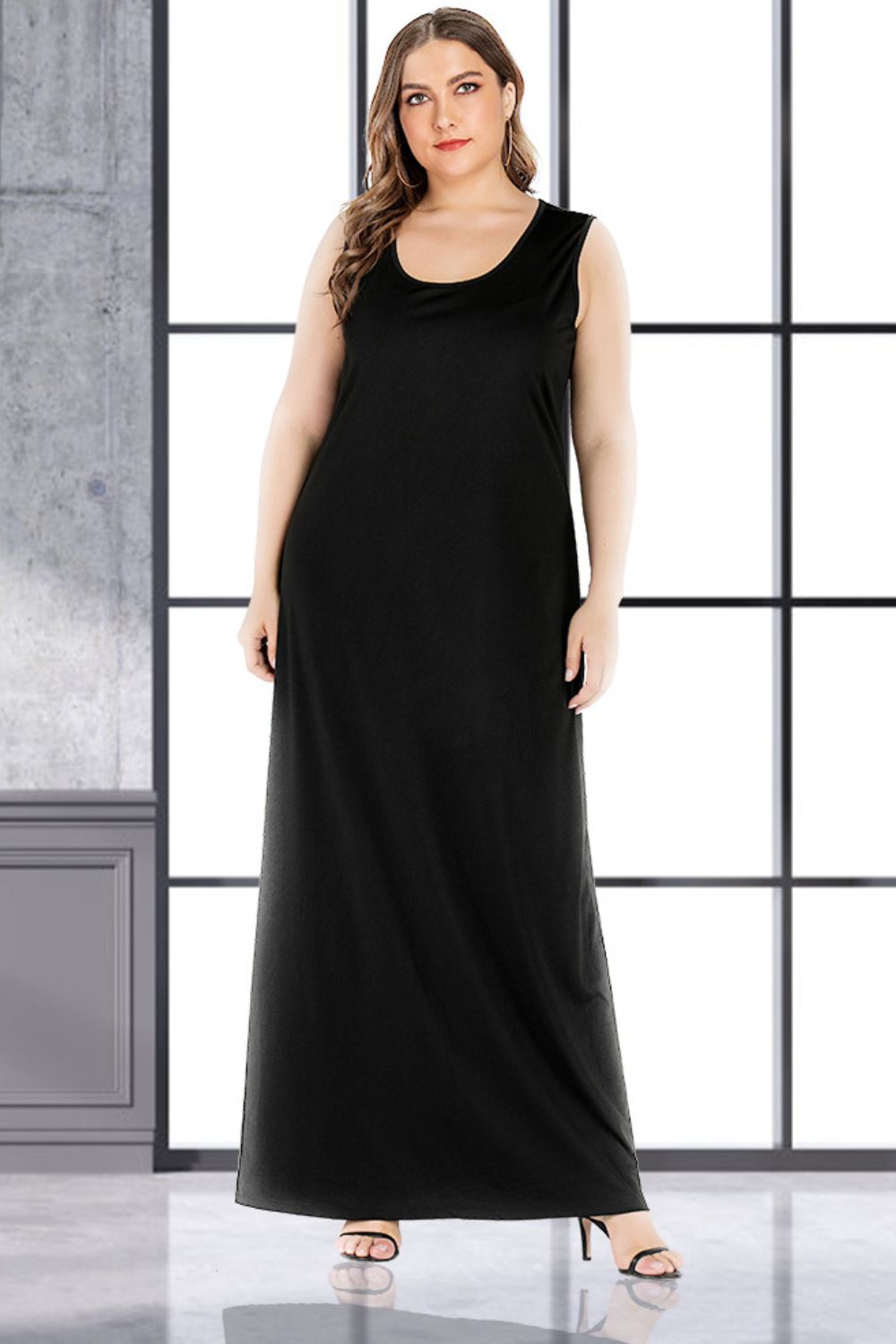 Plus Size Scoop Neck Maxi Tank Dress-Angel Casuals