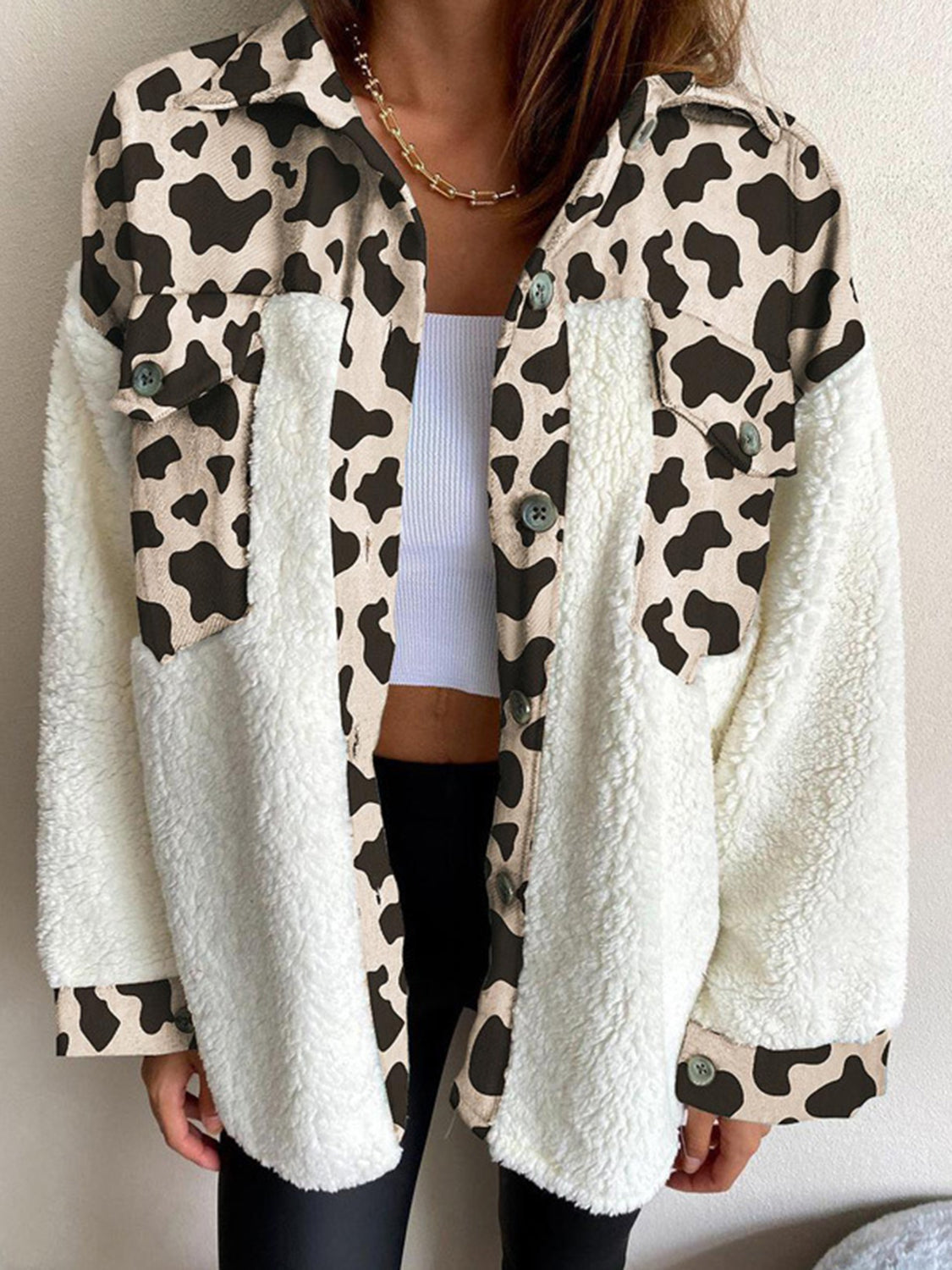 Fuzzy Button Up Long Sleeve Jacket-Angel Casuals
