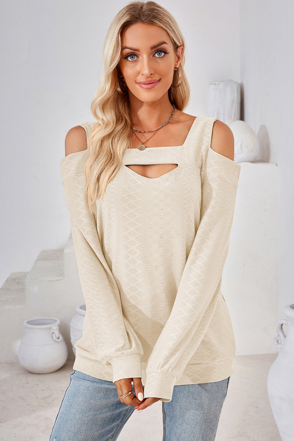 Cutout Square Neck Cold Shoulder T-Shirt-Angel Casuals