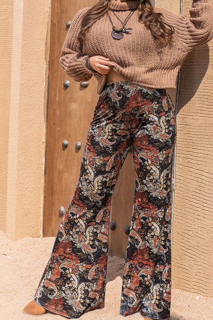 Plus Size Printed Wide Leg Long Pants-Angel Casuals