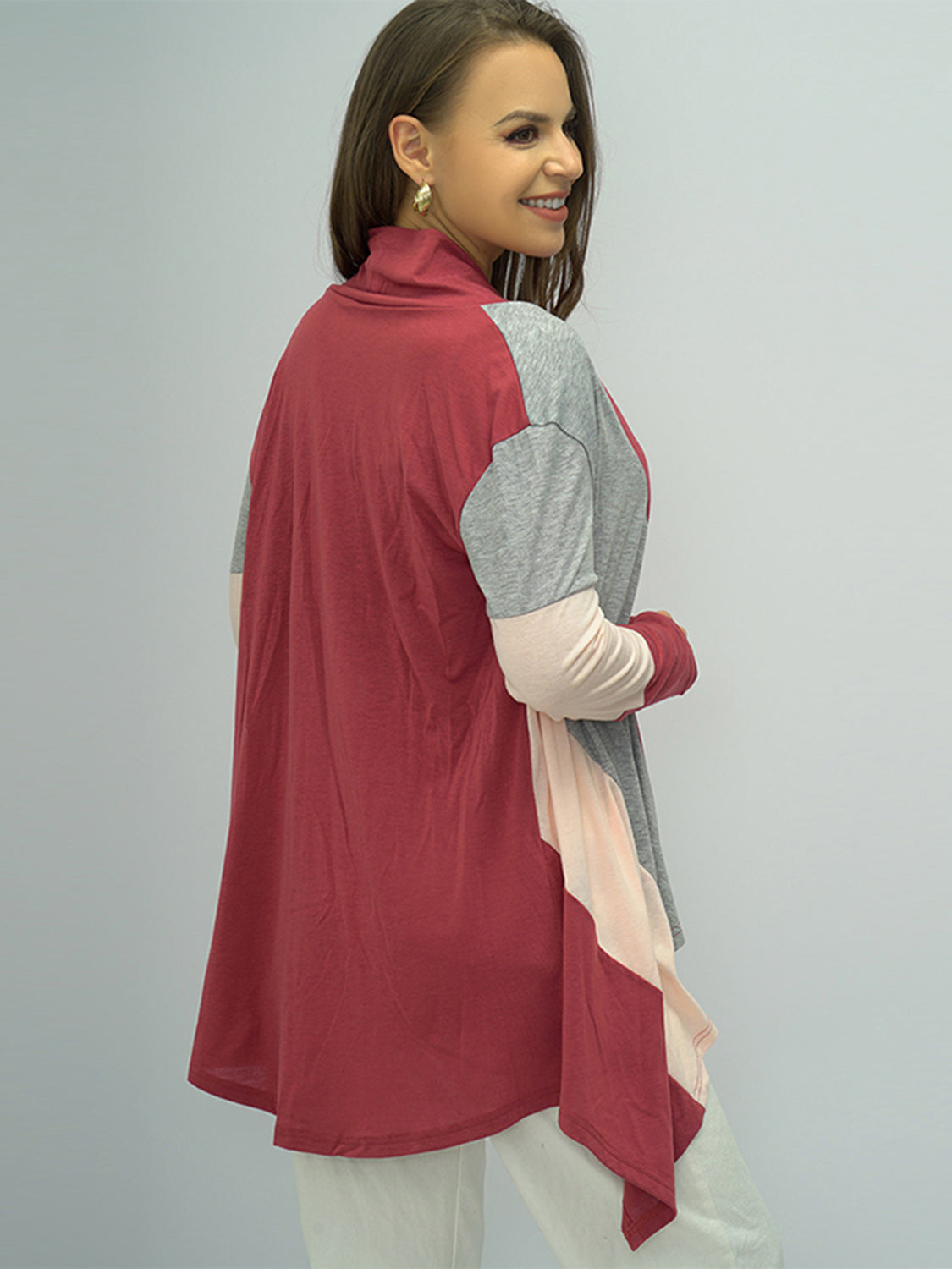 Shiny Color Block Open Front Cardigan-Angel Casuals