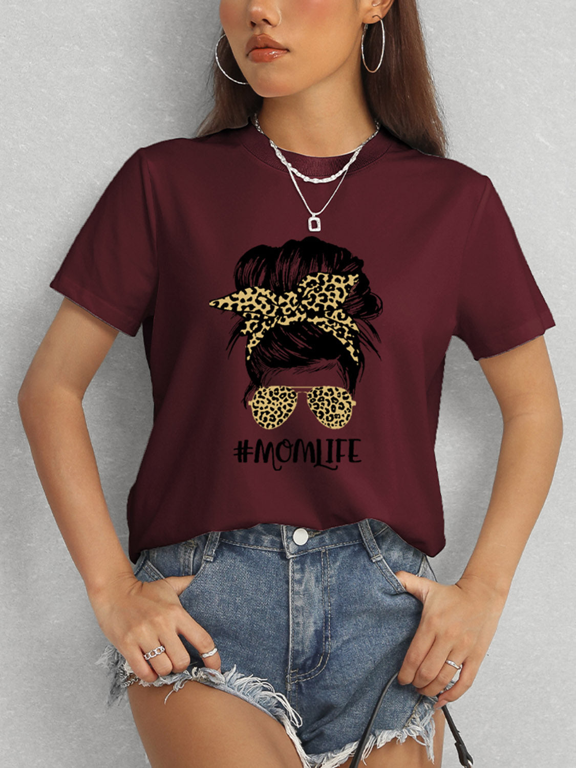MOMLIFE Round Neck Short Sleeve T-Shirt-Angel Casuals