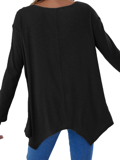 Full Size V-Neck Long Sleeve T-Shirt-Angel Casuals