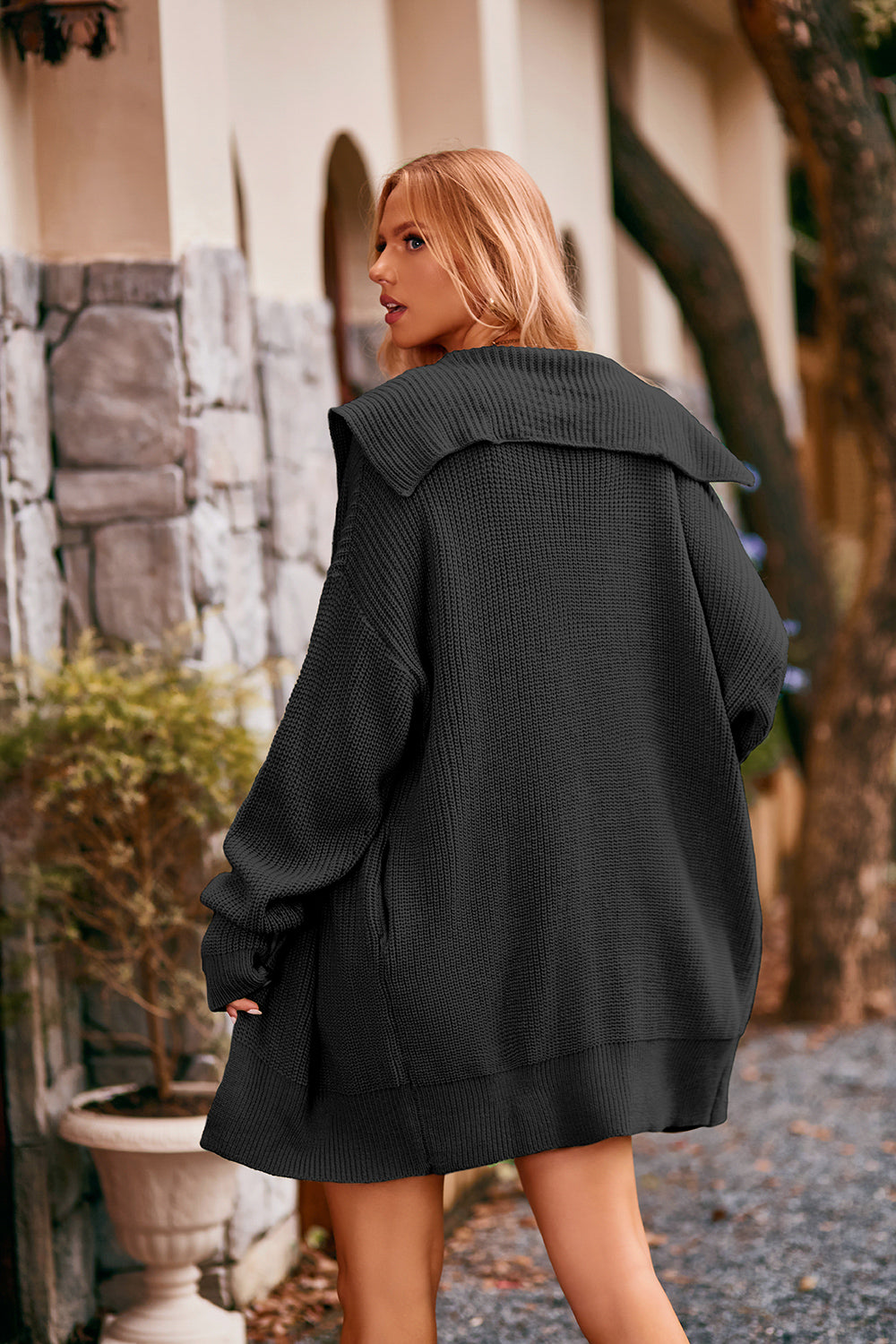 Collared Neck Button-Up Cardigan with Pockets-Angel Casuals