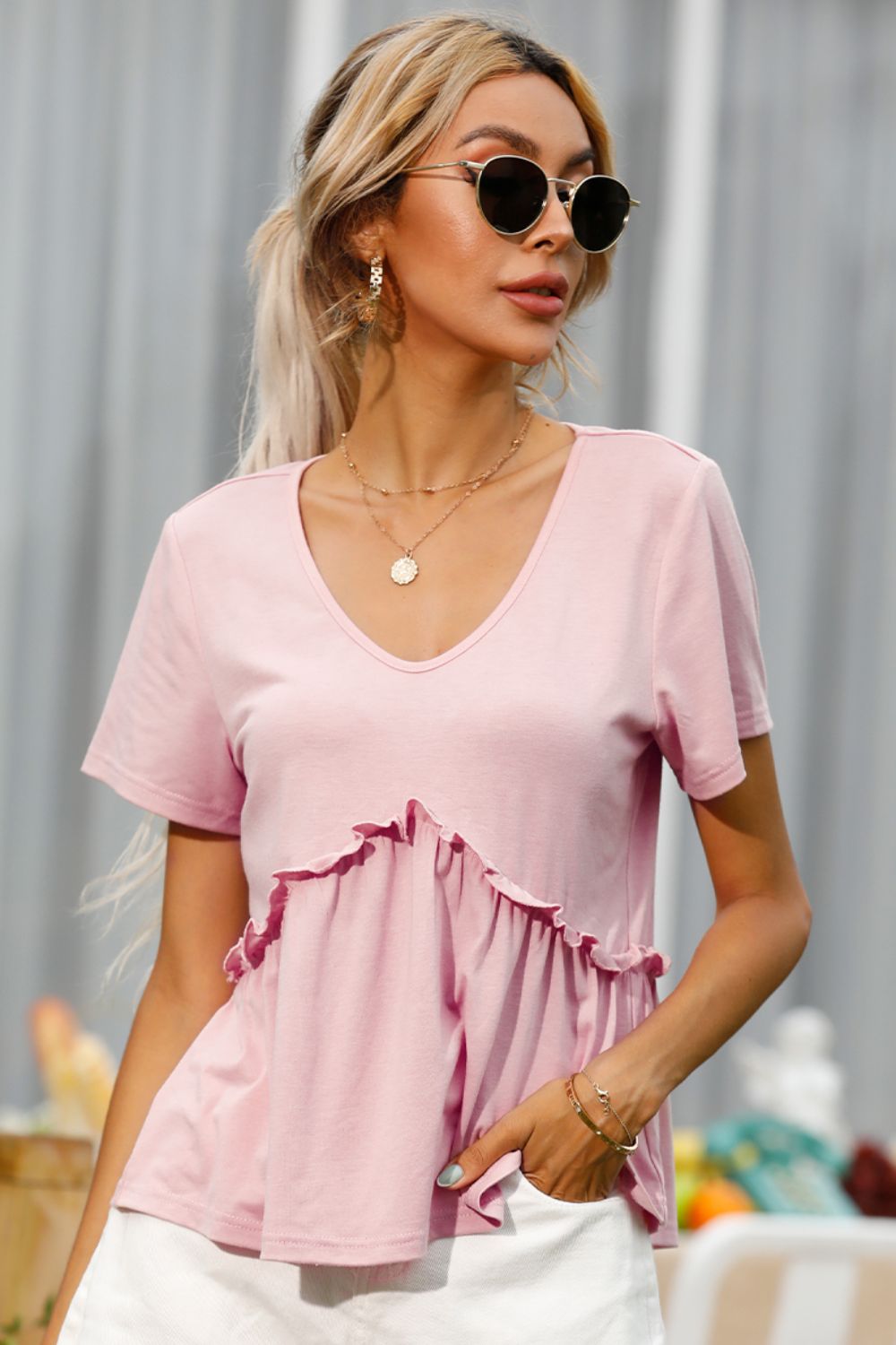 Frill Trim Short Sleeve Tee-Angel Casuals