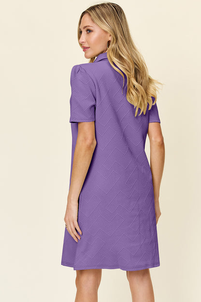 Double Take Full Size Texture Collared Neck Short Sleeve Dress-Angel Casuals