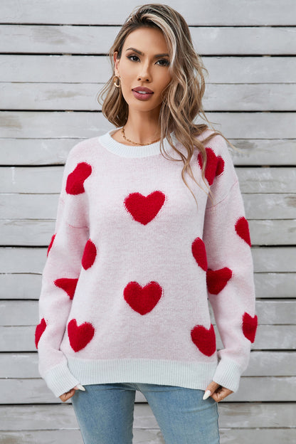 Angel Wings Heart Round Neck Long Sleeve Sweater-Angel Casuals