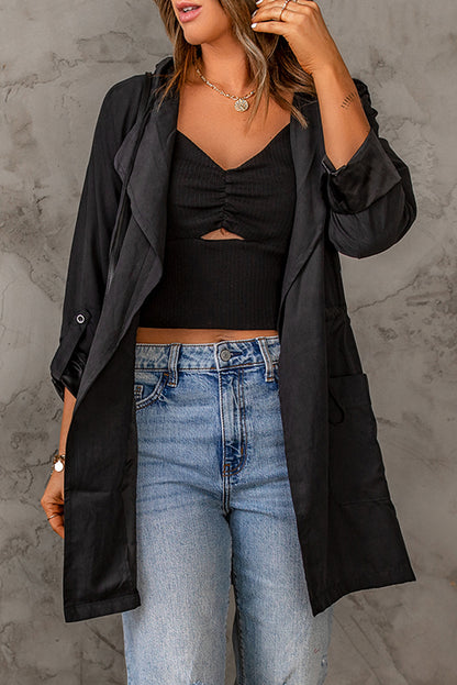 Double Take Drawstring Hooded Longline Jacket-Angel Casuals