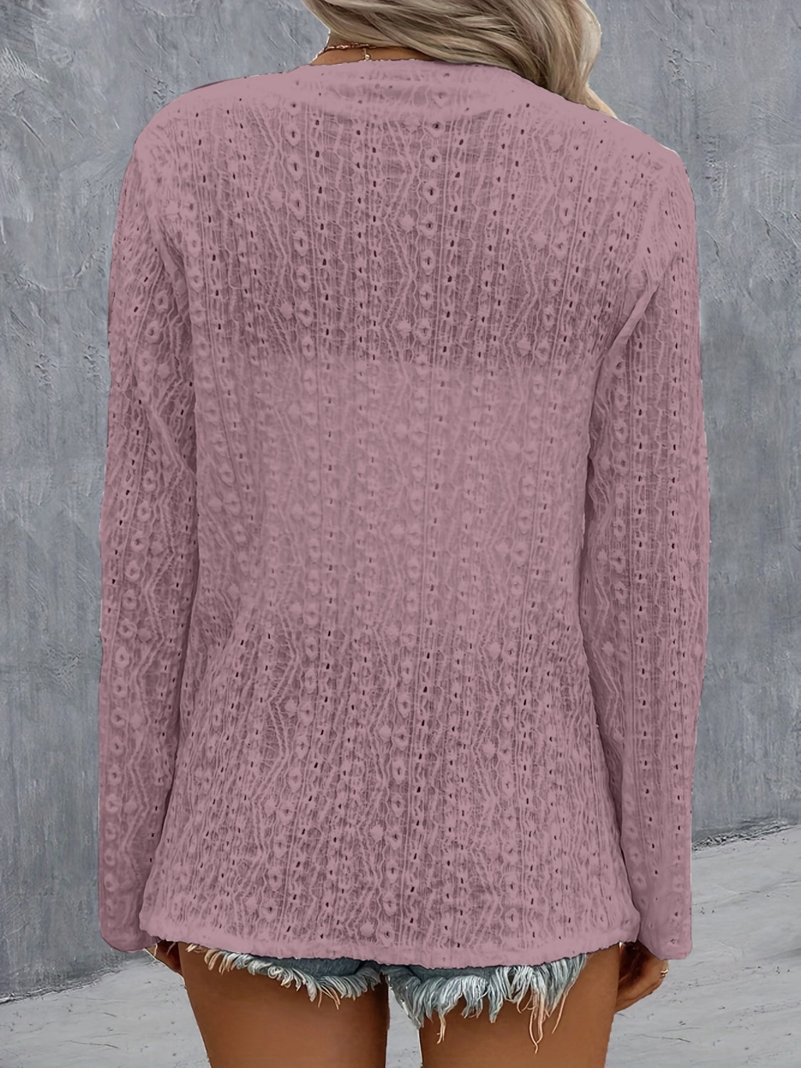 Eyelet Roll-Tab Sleeve Cardigan-Angel Casuals