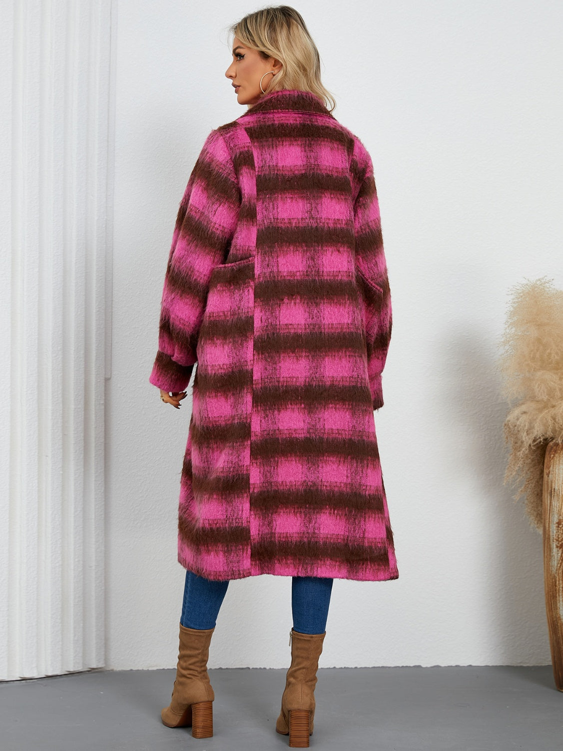 Contrast Double-Breasted Long Sleeve Longline Coat-Angel Casuals