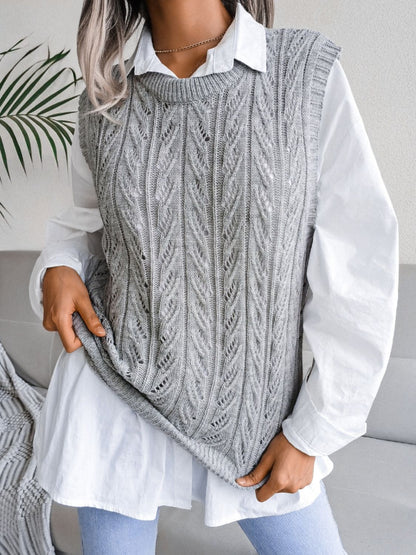 Round Neck Openwork Capped Sleeve Sweater Vest-Angel Casuals