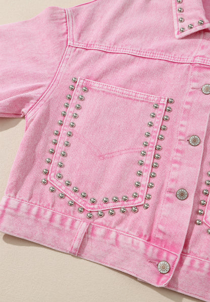 Studded Button Up Denim Jacket-Angel Casuals