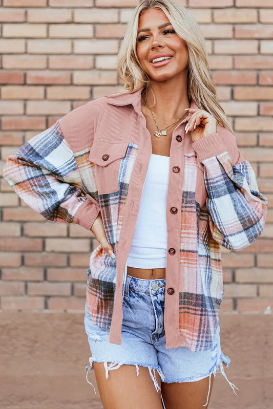 Plaid Button Up Long Sleeve Shacket-Angel Casuals