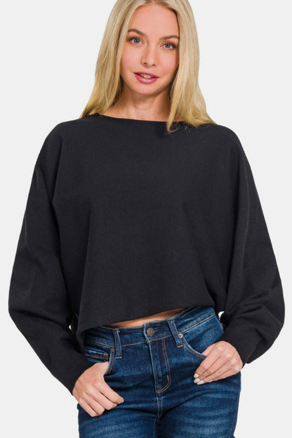 Zenana Asymmetric Hem Long Sleeve Sweater-Angel Casuals