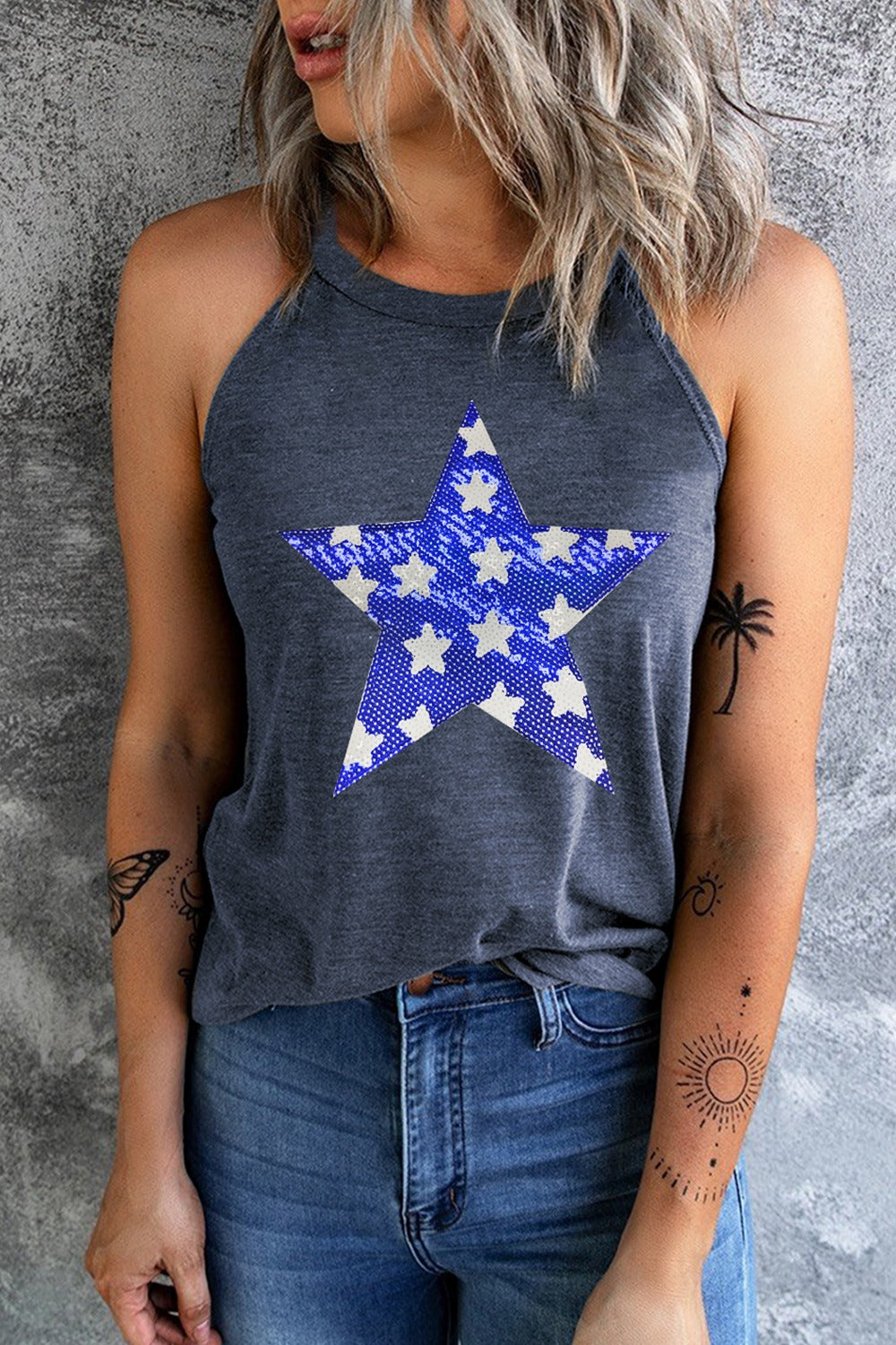 Sequin Star Grecian Neck Tank-Angel Casuals