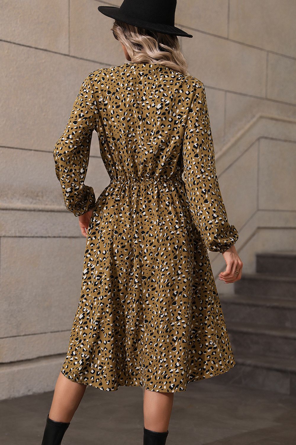 Printed Long Sleeve Midi Dress-Angel Casuals