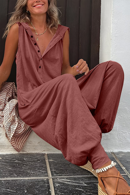 Full Size Half Button Sleeveless Jumpsuit-Angel Casuals