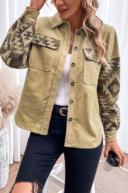 Geometric Button Down Collared Jacket-Angel Casuals