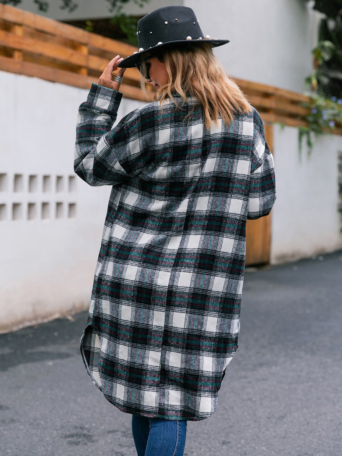 Plaid Button Up Long Sleeve Shacket-Angel Casuals