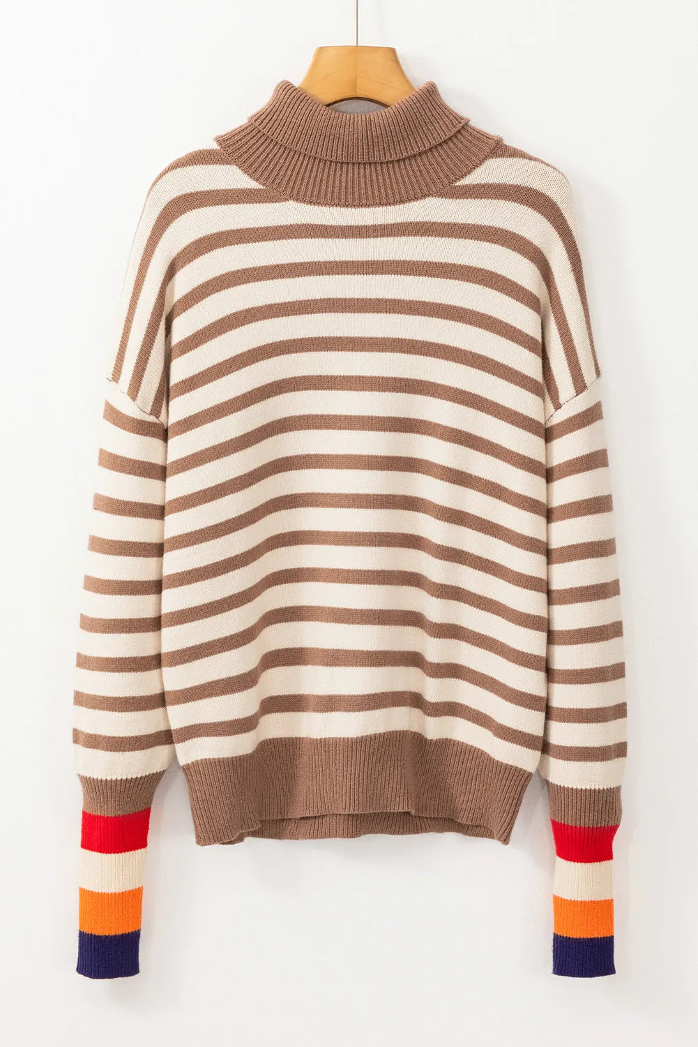 Striped Turtleneck Long Sleeve Sweater-Angel Casuals