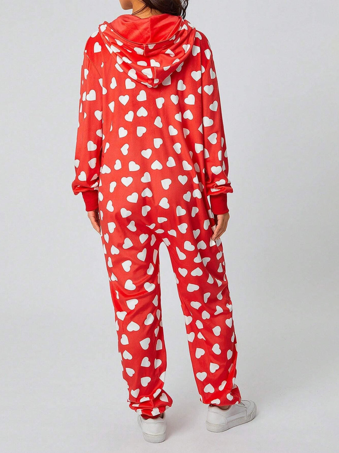 Printed Zip Up Long Sleeve Hooded Jumpsuit-Angel Casuals
