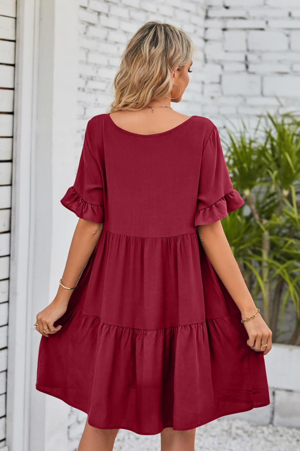 V-Neck Flounce Sleeve Tiered Dress-Angel Casuals