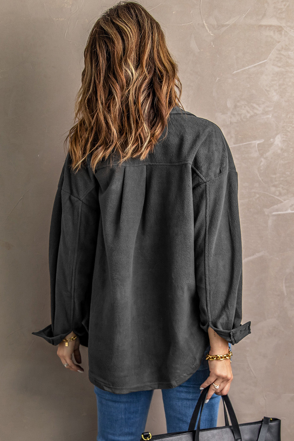 Button Up Collared Neck Long Sleeve Jacket-Angel Casuals