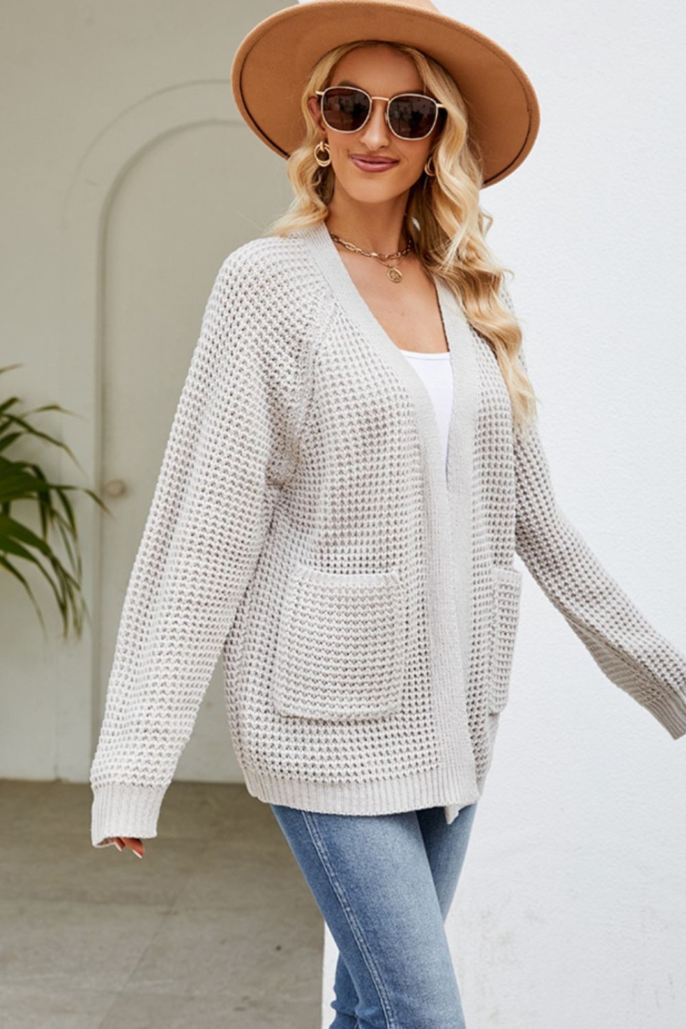 Open Front Raglan Sleeve Pocketed Cardigan-Angel Casuals