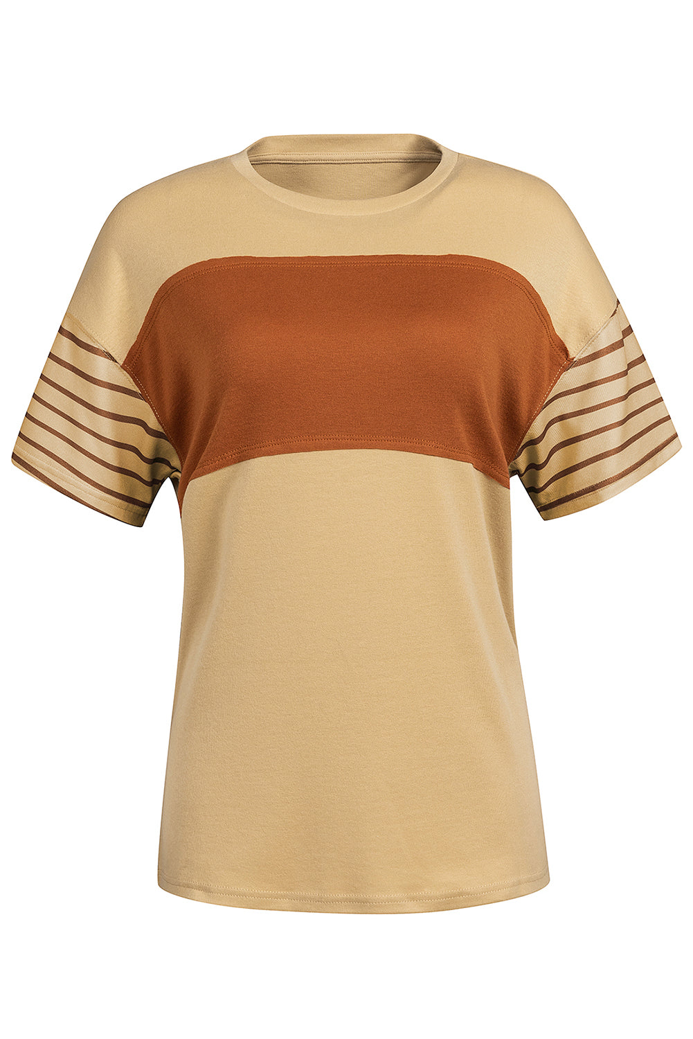 Striped Round Neck Short Sleeve T-Shirt-Angel Casuals