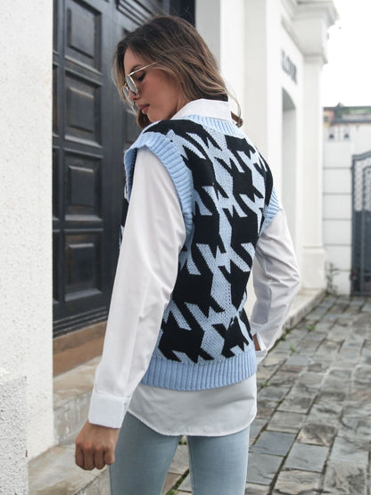 Houndstooth V-Neck Sweater Vest-Angel Casuals