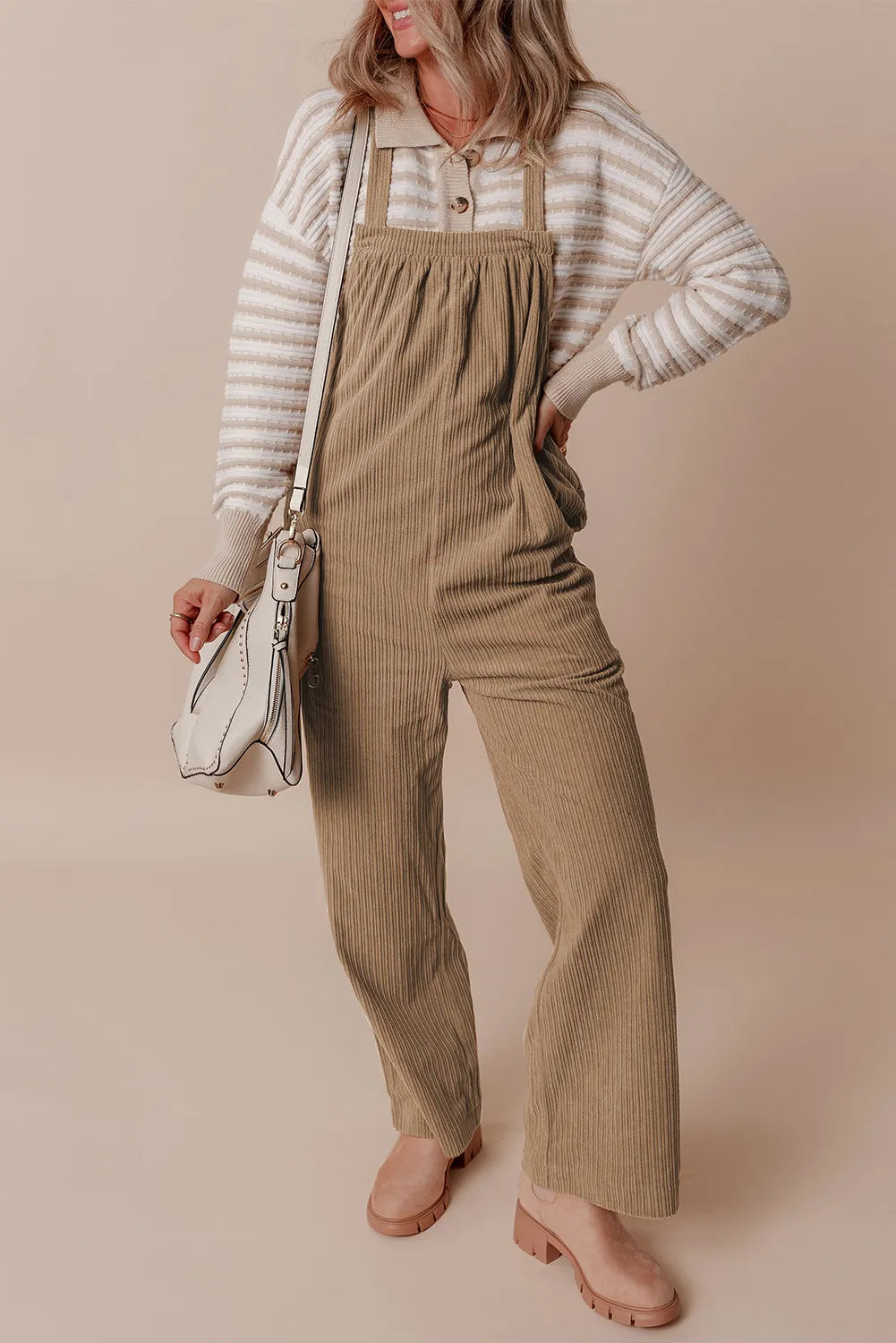 Square Neck Wide Strap Overalls-Angel Casuals