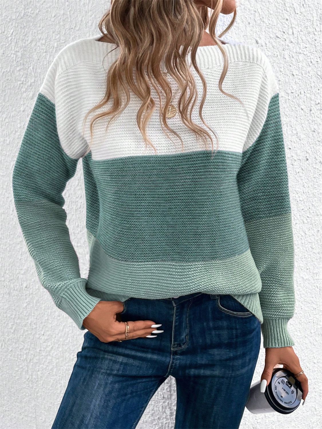 Color Block Drop Shoulder Long Sleeve Sweater-Angel Casuals