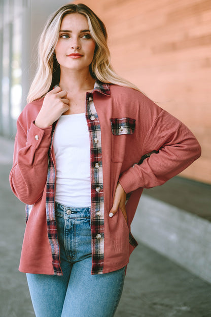 Plaid Button Down Collared Jacket-Angel Casuals