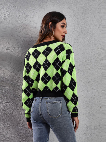 Geometric Button Up Long Sleeve Cardigan-Angel Casuals