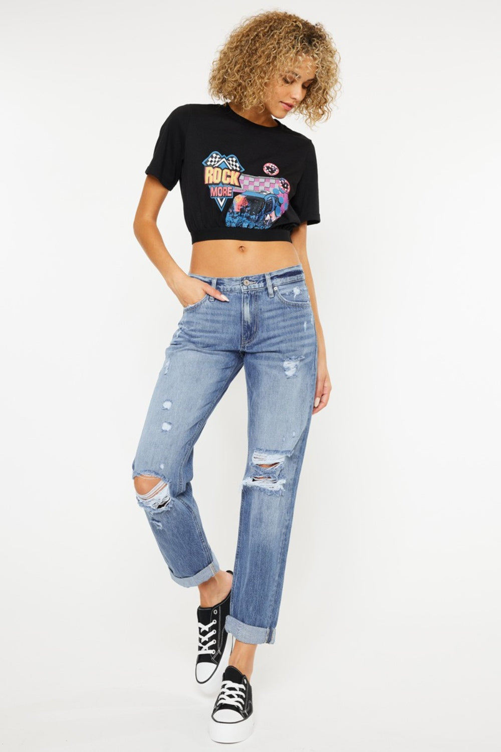 Kancan Mid Rise Distressed Straight Jeans-Angel Casuals