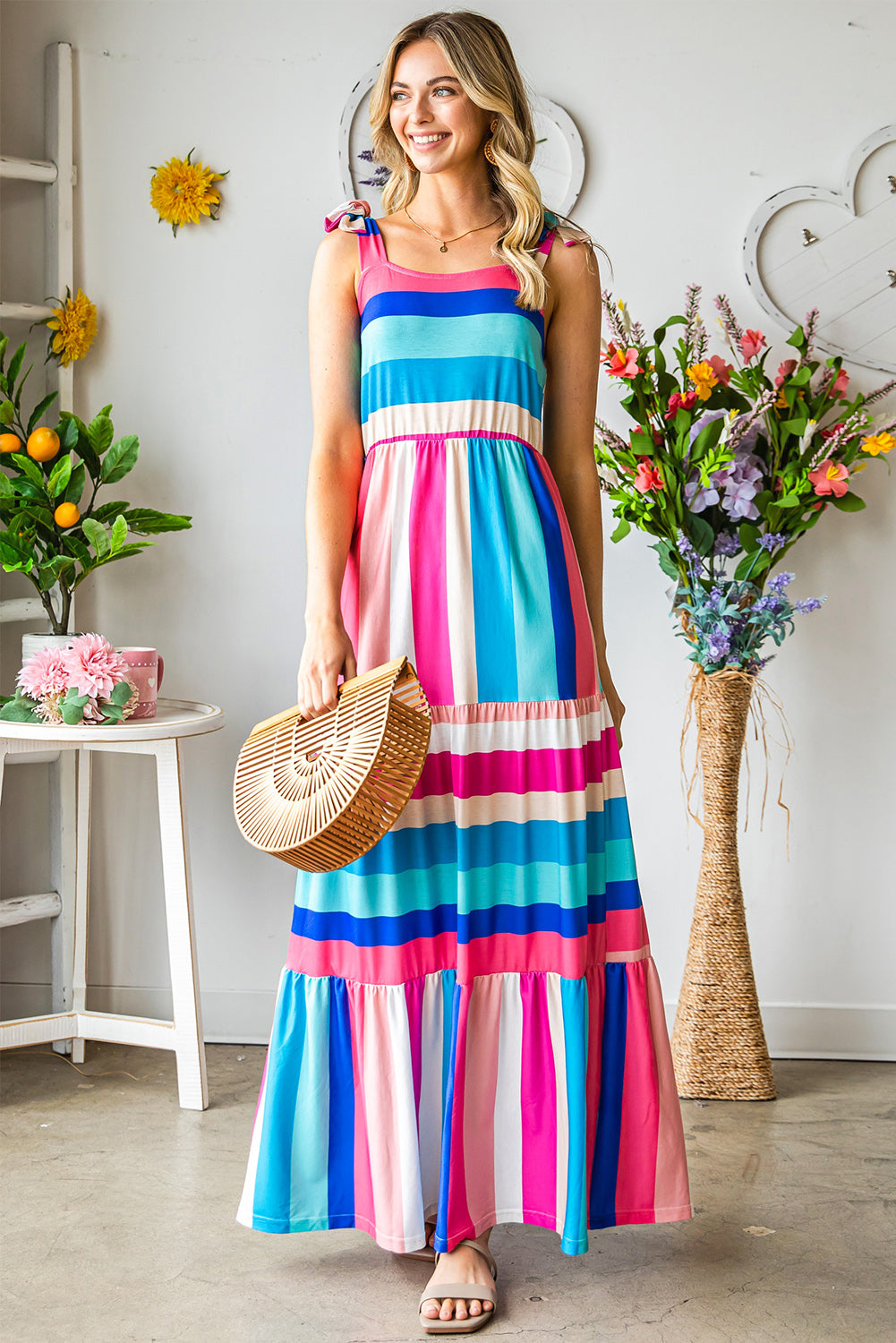 Striped Sleeveless Maxi Dress-Angel Casuals