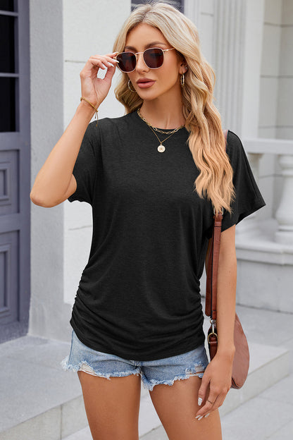 Round Neck Flutter Sleeve T-Shirt-Angel Casuals