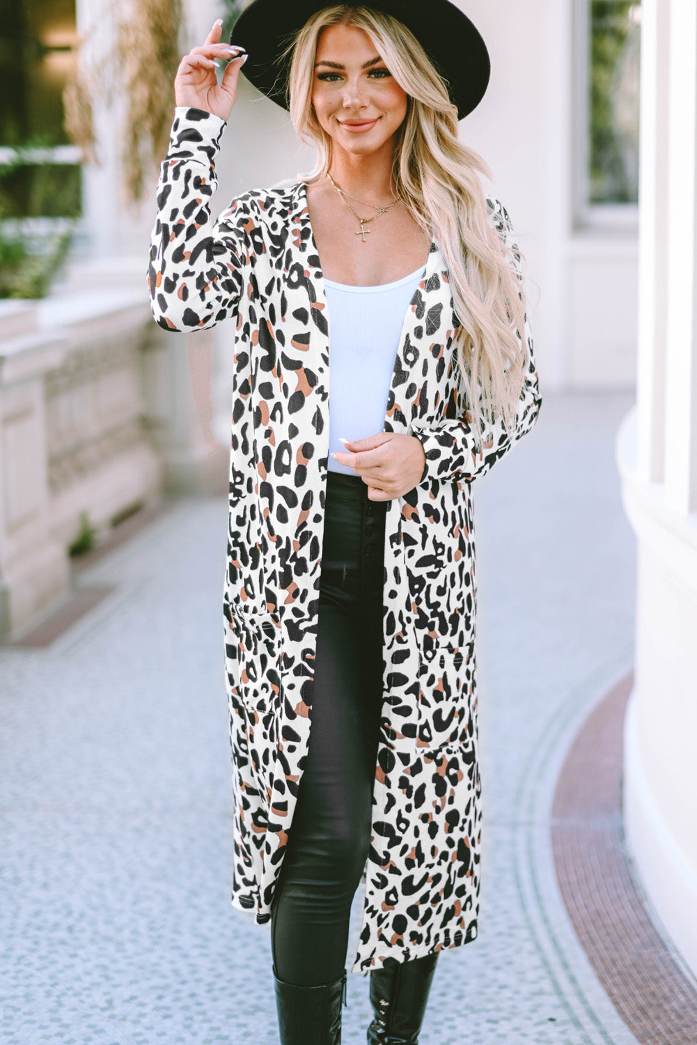 Leopard Open Front Long Sleeve Cover Up-Angel Casuals