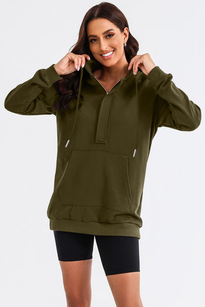 Drawstring Half Zip Hooded Dress-Angel Casuals