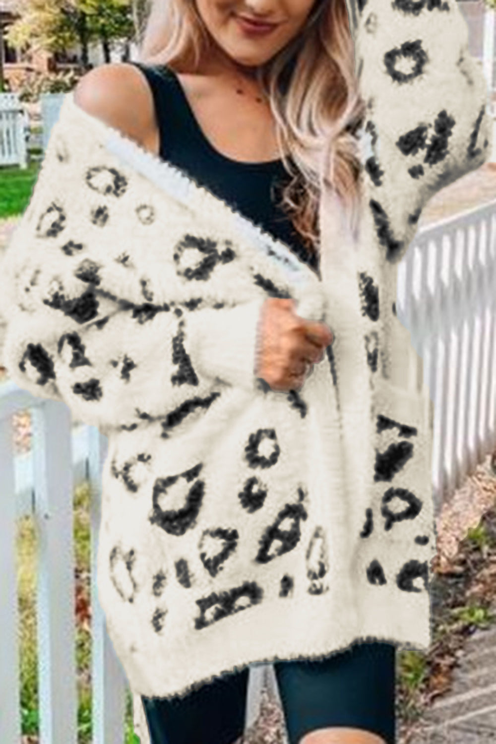 Leopard Open Front Cardigan with Pockets-Angel Casuals